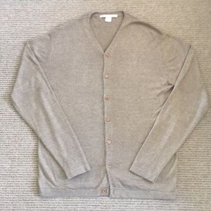 Perry Ellis Beige Silk Blend Pinstriped Cardigan